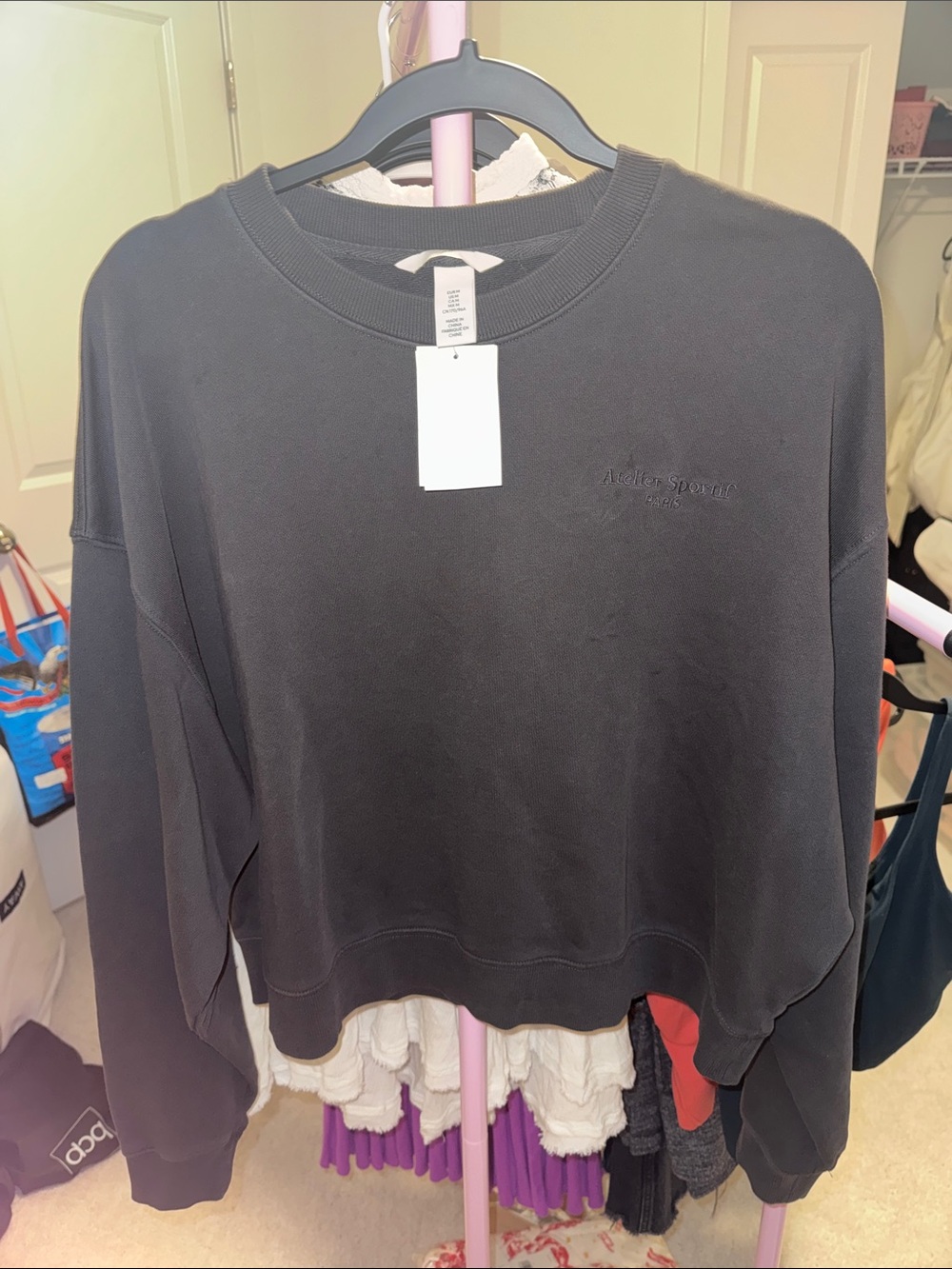 H&M Atelier Sportif Paris Black Embroidered Crewneck Sweatshirt